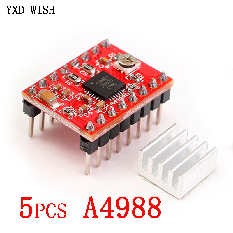 5pcs A4988 StepStick Stepper Driver + Heat sink For Reprap 3D Printer Parts Red Stepper Motor Driver With Heatsink Accessorie