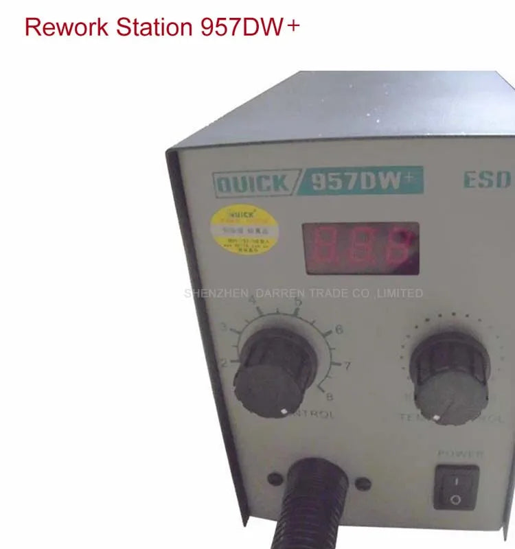 1pc QUICK 957DW+ LED display adjustable hot air heat gun with Helical Wind 580W SMD rework station