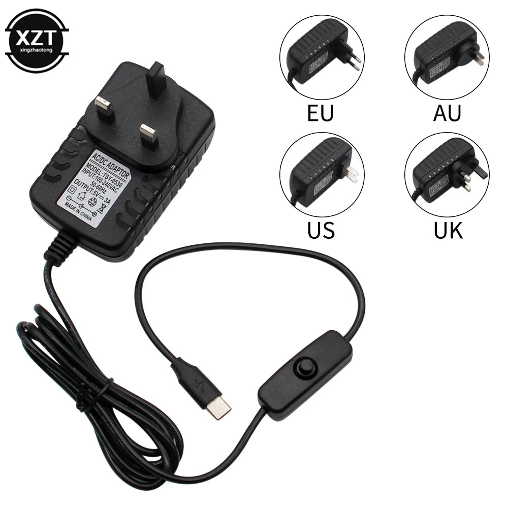 Raspberry Pi 4 Type-C Power Supply 5V 3A Power Adapter With ON/OFF Switch EU US AU UK Charger for Raspberry Pi 4 Model B