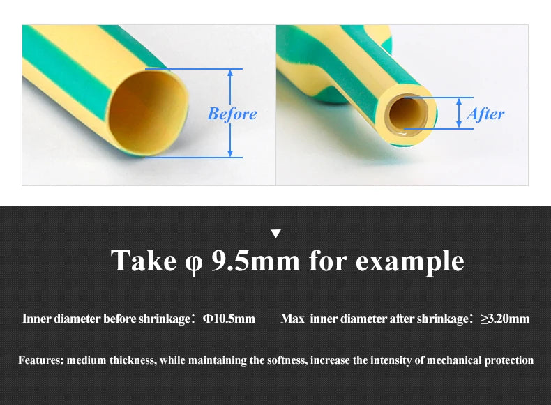 1M 3:1 Heat Shrink Tube with Glue Adhesive Lined  Dual Wall Tubing Sleeve Wrap Wire Cable Kit Yellow Green Dual Wall