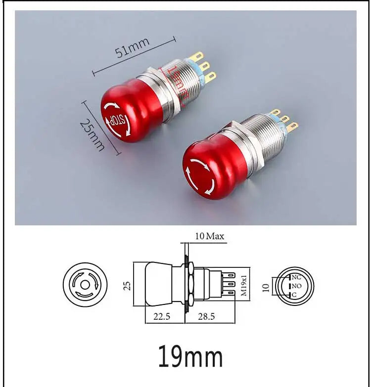 16/19/22mm stainless steel Emergency stop switch Push Button Switch latching 1NO1NC 2NO2NC Car button pin terminal 22JT/L.S.2K2B