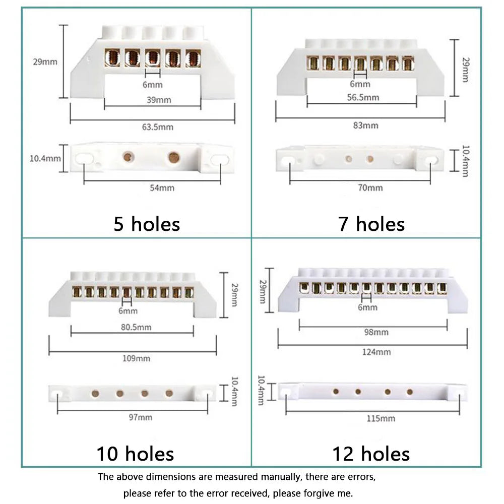 20PCS 5/7/10/12 Hole Bridge Type Zero Line Row Ground Row Ground Copper Bar Distribution Box Connected To Zero Terminal Row