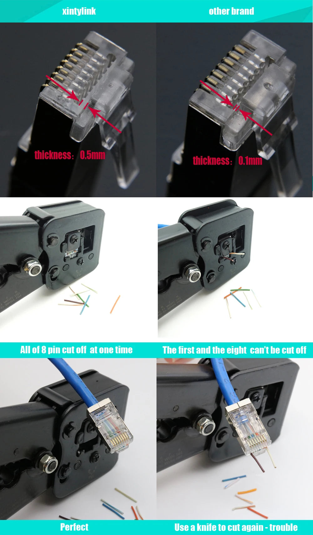Xintylink RJ45 CAT6 Connector SFTP FTP STP Ethernet Cable Plug CAT5E CAT5 RG RJ 45 Network CAT 6 Metal Shielded Jack LAN 50U/6U