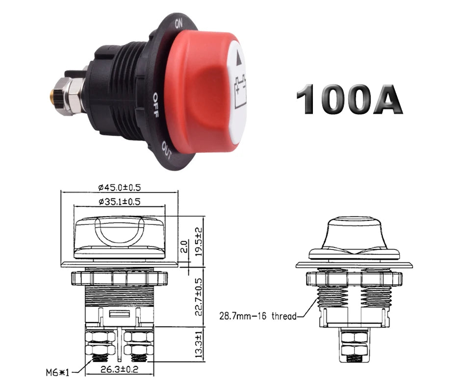 50A 100A 200A 300A Car Battery Disconnect Cut Off Kill Switch Rotary 12V 24V DC Power Isolator Auto Motorcycle Boat Accessories