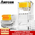 AMPCOM CAT6 RJ45 Modular Plug Connector UTP 50μ Gold-Plated Two-Pieces 8P8C Crimp End for Ethernet Cable, Bulk Ethernet Cable