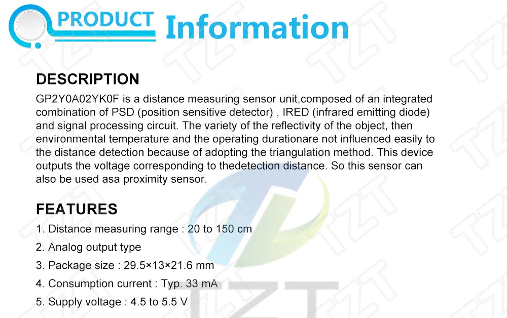GP2Y0A02YK0F Infrared IR Sensor Infrared Proximity Sensor Obstacle Avoidance Detect 20-150cm Distance Measuring With Cable