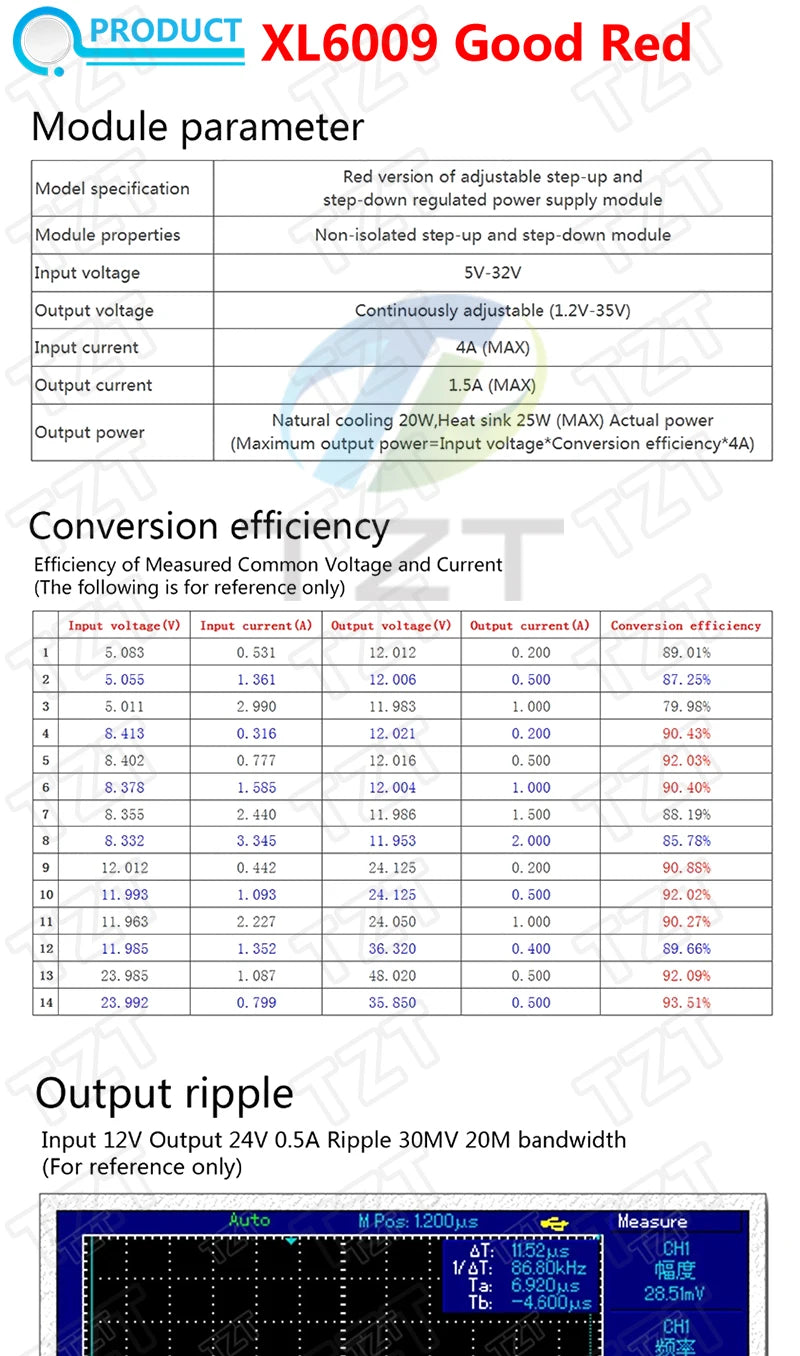 TZT 1/3PCS Boost Buck DC-DC Adjustable Step Up Converter XL6009 Power Supply Module 20W 5-32V to 1.2-35V