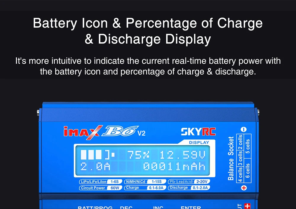 SKYRC Lipo Charger IMAX B6 EVO B6 V2 B6 Mini B6AC V2 Balance Battery Charger Discharger with Adapter Temperature Sensor 6A 1-6S
