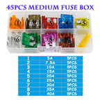 90/45PCS Car Fuse 5/7.5/10/15/20/25/30/35/40A Mini/Small/Medium 24V Automotive Blade Type Zinc Alloy Fuse with Box Clip