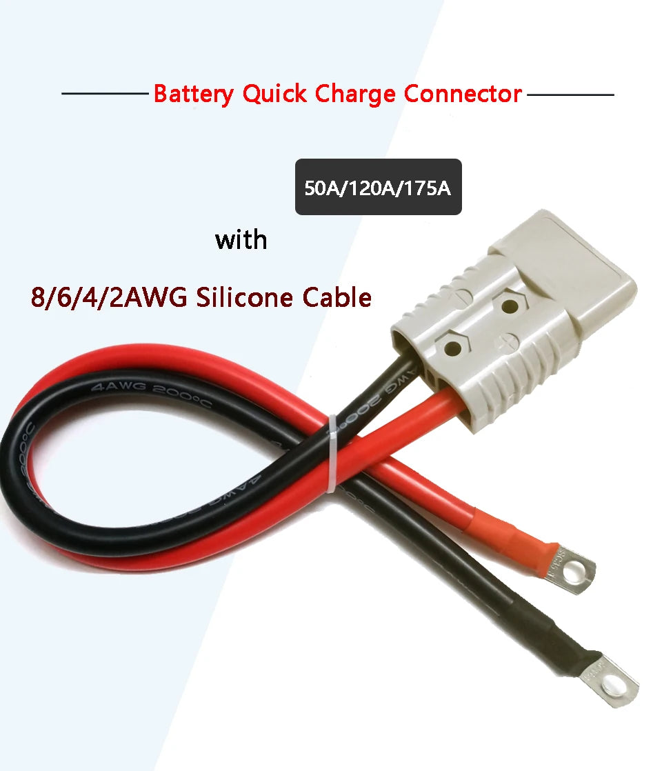 50A 120A 175A Double Pole 600V High Current Plug with 8/6/4/2AWG Silicone Cable Electric Forklift Plug Quick Charging Connector