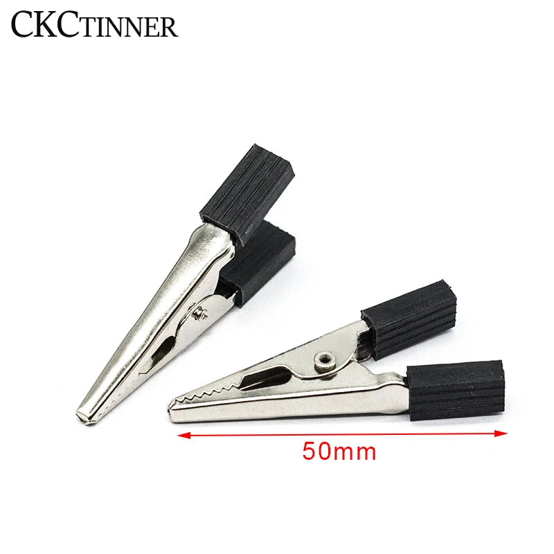 10pcs Test Metal Alligator Clip Plastic Handle Cable Lead Test Charging Clamp Metal Crocodile Clamp Length 50mm 35mm