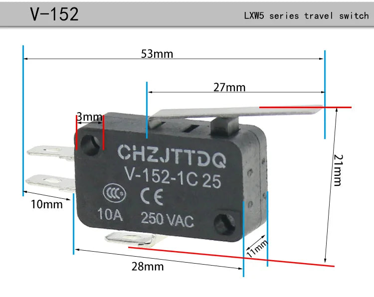 5PCS Momentary Micro Limit Switch CHZJTTDQ V-15.V-151.V-152.V-153.V-154.V-155.V-156   Travel switch limit switch silver contact