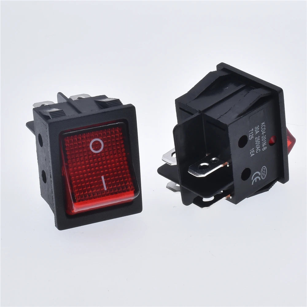 5pcs 30A 250V KCD2 KCD4 Rocker Switch DPST 4 Pin 6Pin Red Lighted 120V Rocker Toggle Switch ON Off Heavy Duty 22*29 High voltage