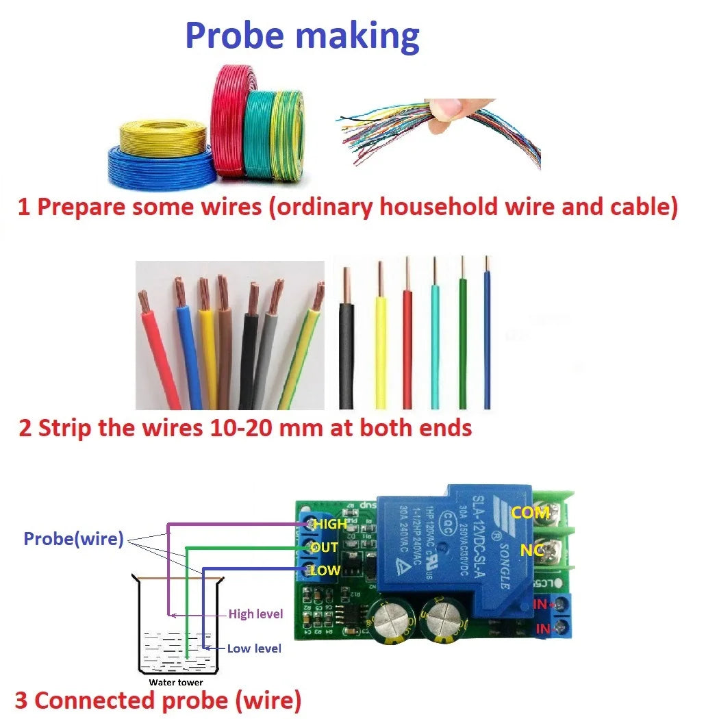 30A High Power 12V Water Level Automatic Controller Liquid Sensor Switch Solenoid valve Motor Pump automatic control Relay Board