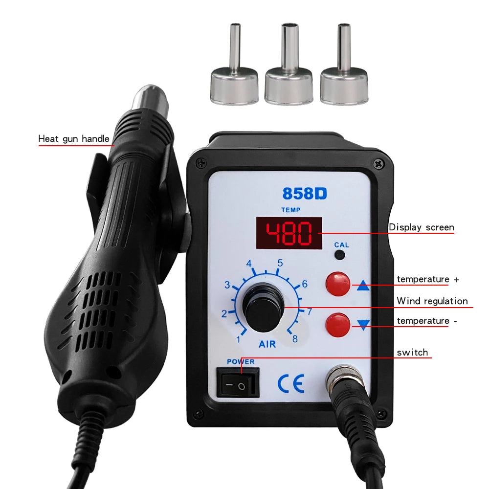 Hot air gun 858D 8586 2 in 1 soldering station 700W 110V 220V BGA Rework SMD SMT welding repair tool Heat gun LED Digital Solder