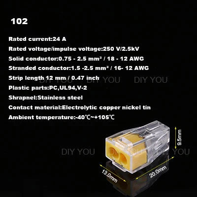 25/50/100PC DIY YOU 102/103D/104D/104/106/108 Universal Compact Wire Wiring Connector Conductor Terminal Block With Lever