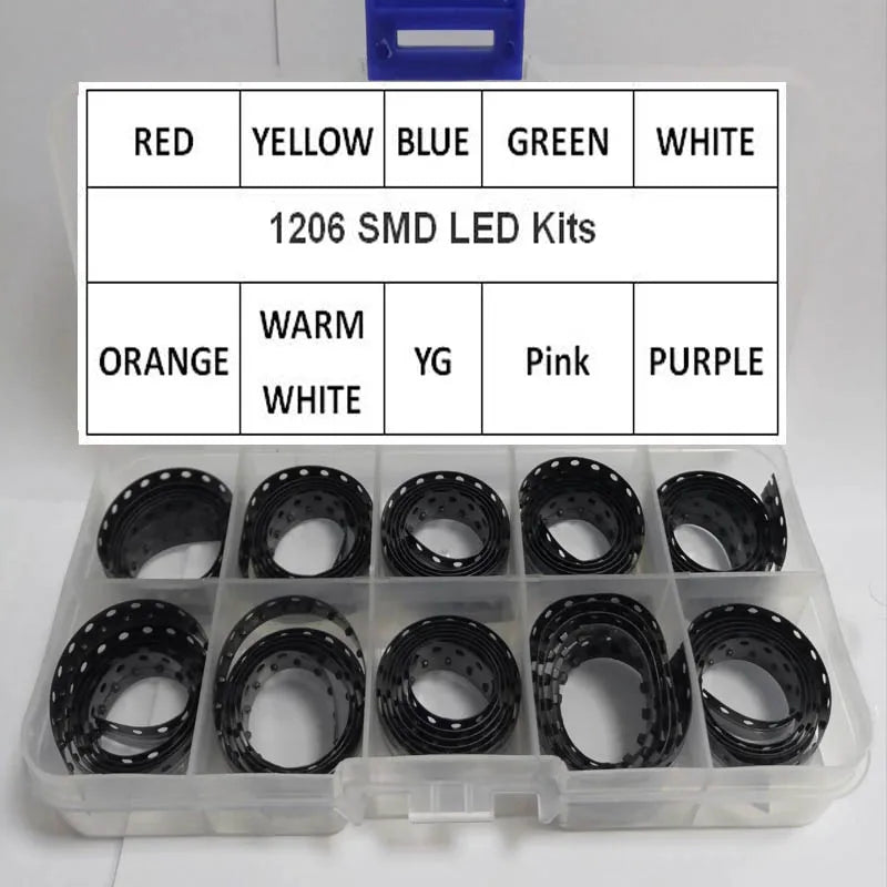1000Pcs 1206 SMD LED 10Colors x 100Pcs White Red ICE Blue Green Yellow Pink Orange Purple Warm White Super Bright Diodes Kit
