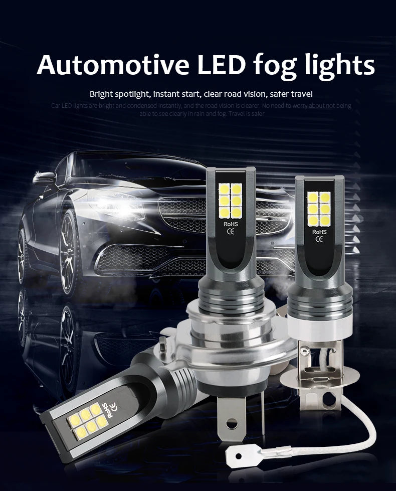 2PCS H8 H11 Led HB4 9006 HB3 9005 Fog Lights Bulb 3030 12SMD 6000K White Car Driving Running Lamp Auto Front Lamp Leds Light 12V
