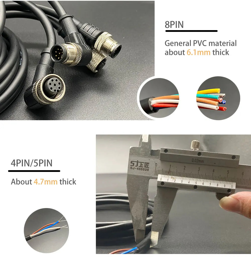 Cloweit M12 3 4 5 8 Pins PVC LED IP67 Sensor Cable Connector Type A Socket Plug 2m Waterproof  Male&Female Straight Angle