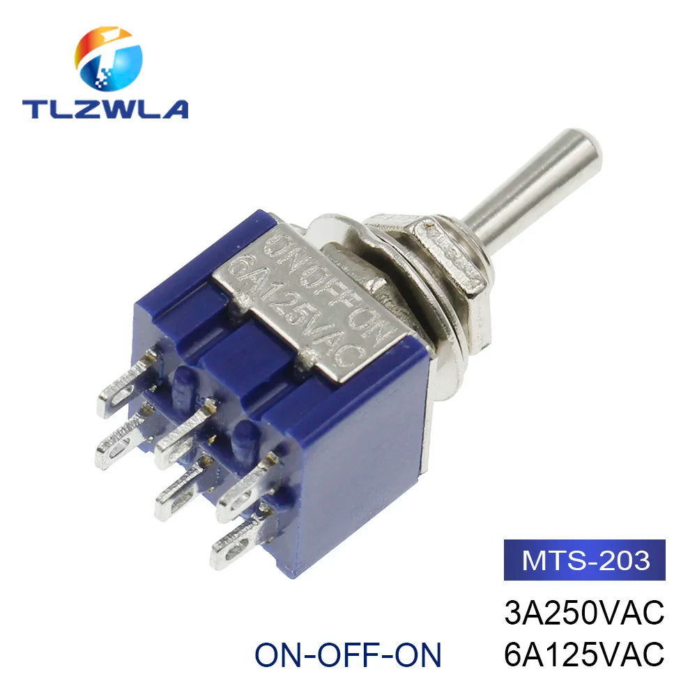 100PCS Toggle Switch SPDT DPDT Rocker Switch MTS 5A 6A 125V Self-Reset Switch 3A 250 AC 3 6PIN ON-ON ON-OFF-ON Starting Switch