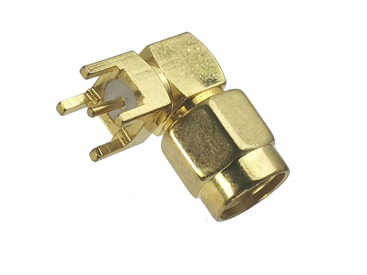 1Pcs RP-SMA RP SMA Male JACK PIN Right Angle Solder For PCB Mount RF Connector Brass
