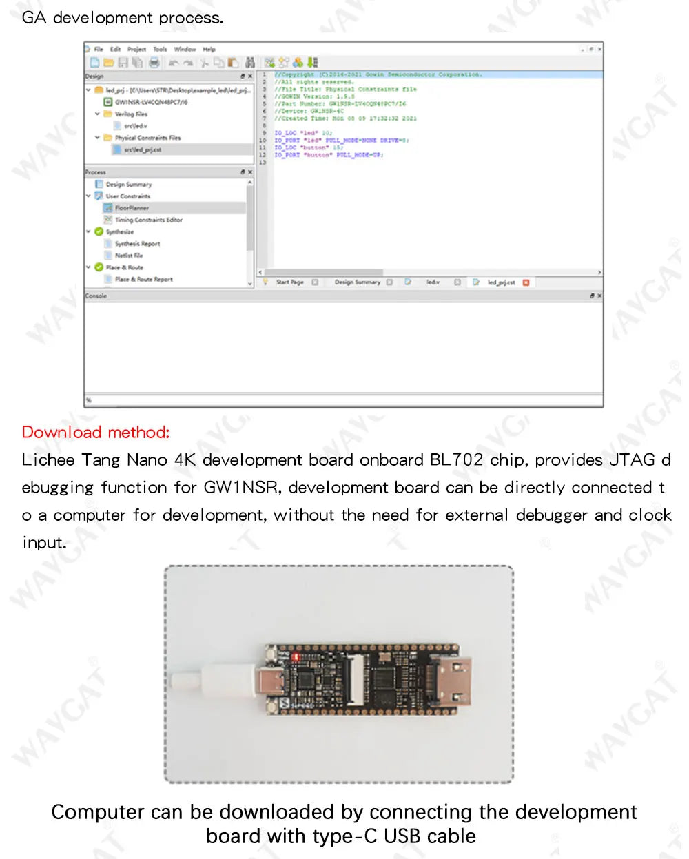 WAVGAT Tang Nano 4K Gowin Minimalist FPGA GoAI Develop-ment Board HDMI Camera With the line