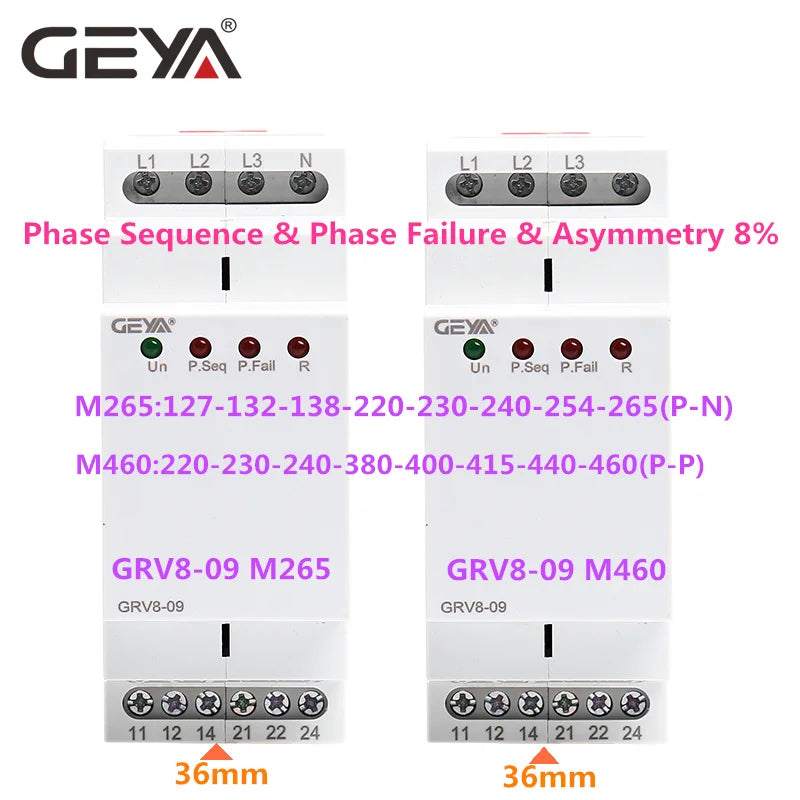 GEYA GRV8-10 NEW 36mm Width 3 Phase Voltage Monitoring Relay with Reset Time 0.1s-10s