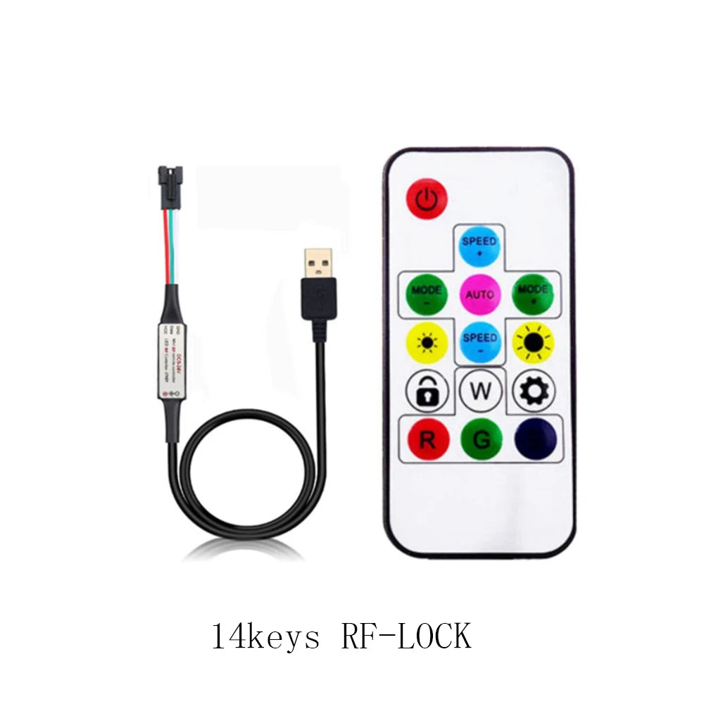 WS2812B USB LED Strip RGB WS2812 Addressable Pixel Tape 14Keys Remote Controller For TV Back Under Cabinet Lamp 1-5M DC5V