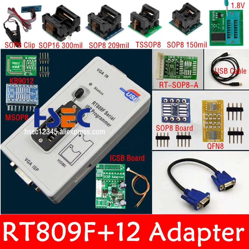 Original Newest RT809F ISP Programmer clip + 5 adapter socket for bios rt809 ICSP usb programmer universal nand tsop48