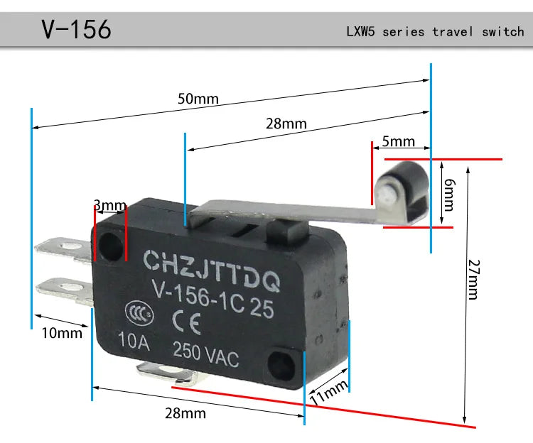 5PCS Momentary Micro Limit Switch CHZJTTDQ V-15.V-151.V-152.V-153.V-154.V-155.V-156   Travel switch limit switch silver contact