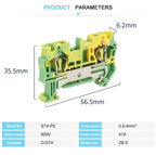10Pcs ST4-PE Din Rail Ground Connector Spring-cage Terminal Block Feed-through Earthing Electrical Cable 4mm² Connect ST 4-PE