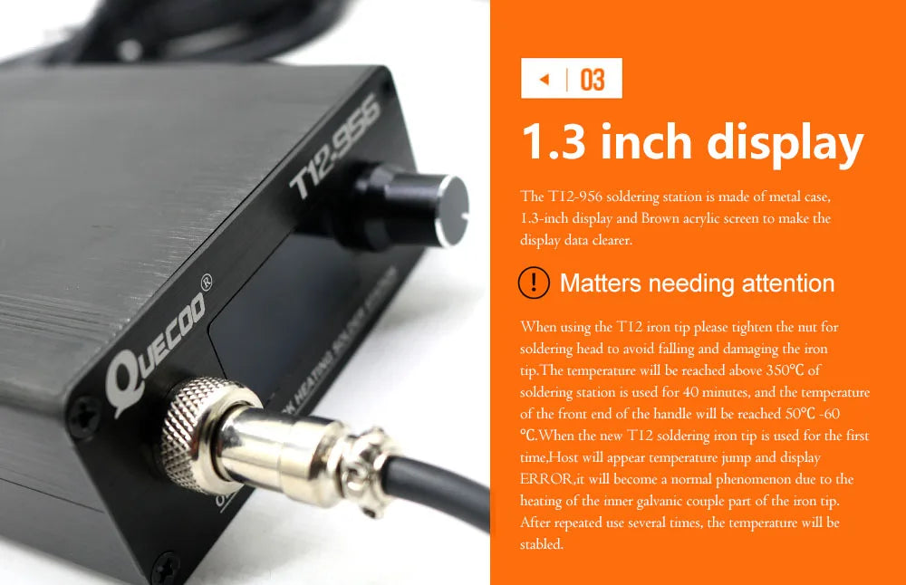 QUECOO T12-956 Soldering Digital Station Electronic Soldering iron OLED 1.3inch with Black M8 handle and T12 soldering iron tips
