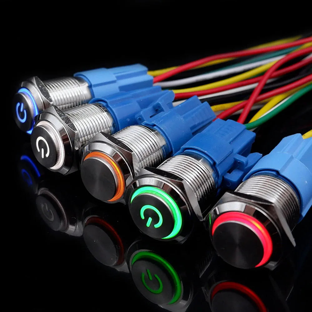 5 PCS 16mm 19mm 22mm Metal Push Button Switch 12v Ring Power Buttons Waterproof LED Light Self-lock Self-reset 220V High Head