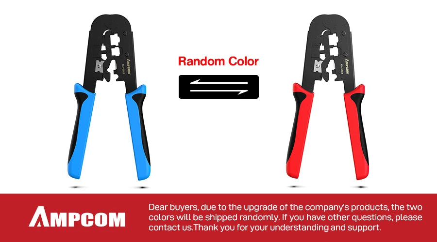 AMPCOM Crimping Tool RJ45 and RJ12, RJ11 Crimper Cutter Stripper Network Cable CrimpTool for 4P 6P 8P RJ-11/RJ-12 RJ-45