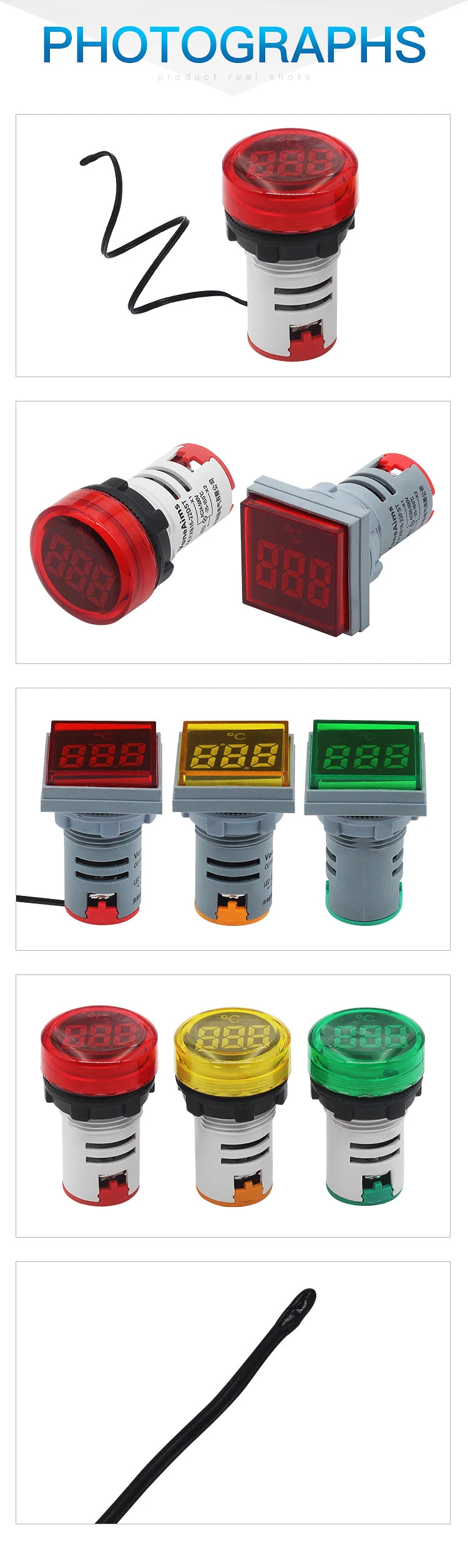 Mini Digital LED Thermometer Square/Round Head Temperature Gauge for Liquid & Air Measurement Range -25℃ to 150℃