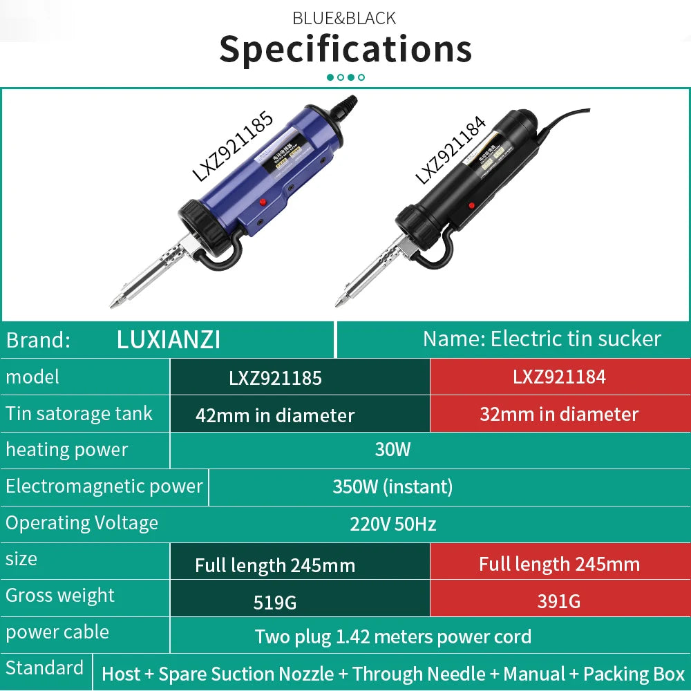 LUXIANZI Electric Suction Tin Gun Powerful Desoldering Pump Hand Welding Tools Removal Vacuum Soldering Sucker Pen Desolder
