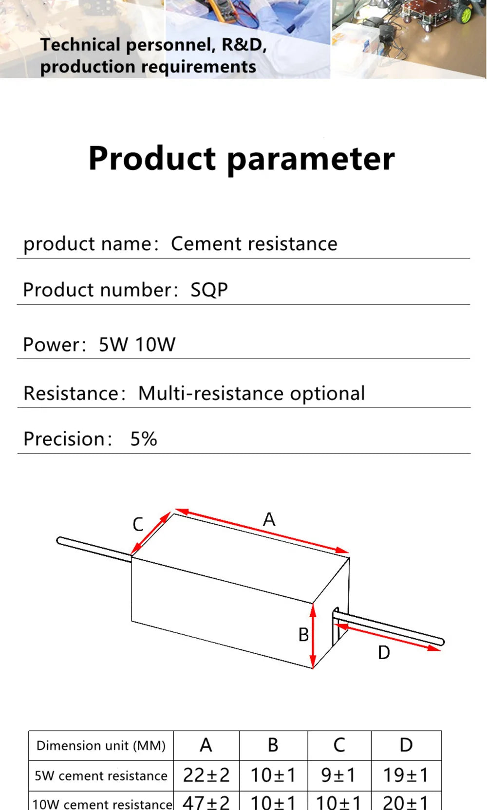 10Pcs 5W Ceramic Cement Resistor 5% In A Pack 0.1R 0.22 0.33 0.5 Ohm 6.8K 0.25R 0.5R 3R 27R 12R 100R Non-inductive Resistors