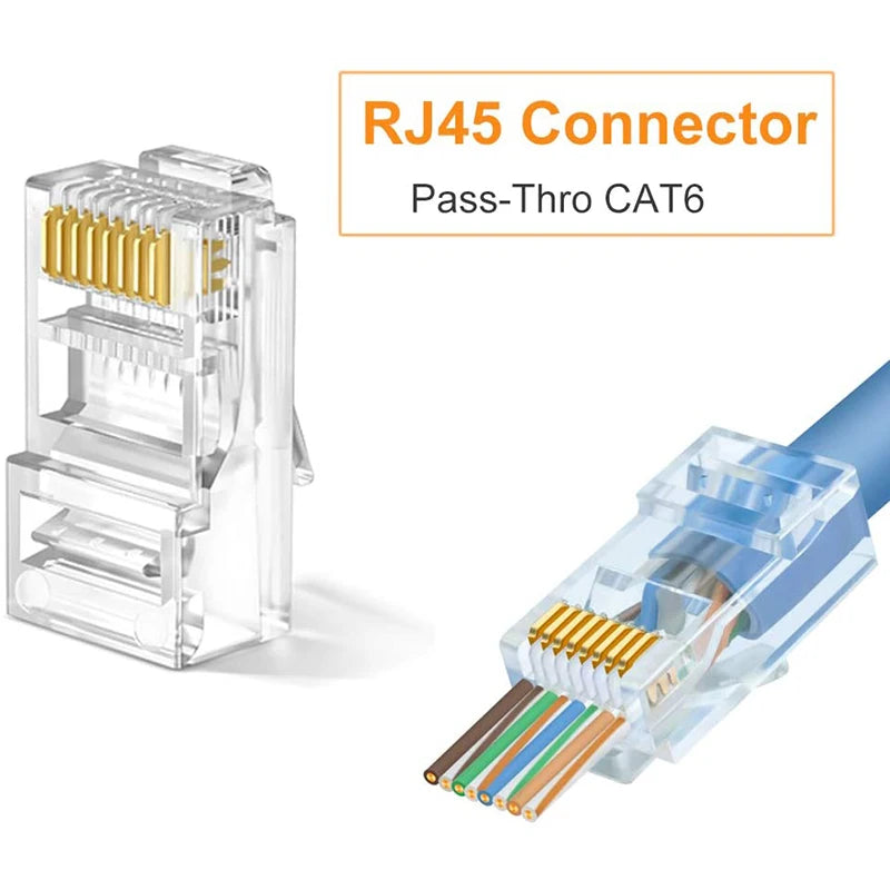 RJ45 Connectors Cat6 RJ45 Pass Through Connector, Cat6/Cat5e Connectors, Ethernet Cable Crimp Connectors Network Plug Set