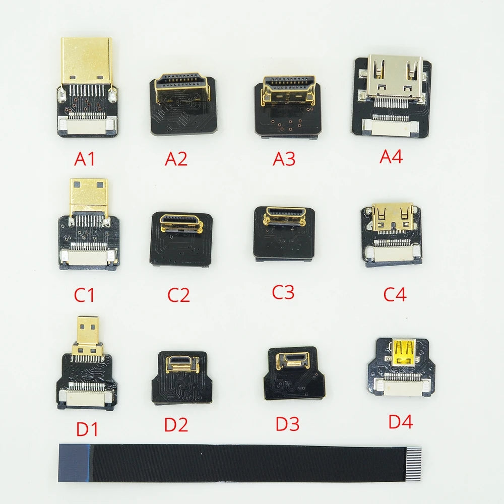 A4 Flexible HDMI-Compatible FFC FPV Ultra Thin Micro HDMI Female A4 Flat Cable Cord to HDMI Mini 90 Degree Micro Male FPC