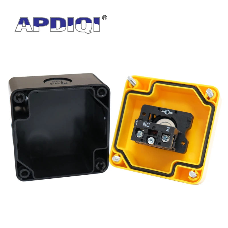 One Hole Waterproof Plastic Emergency Stop Mushroom Head Yellow AK1 Push Button Box Switch Elevator ES542 22mm IP65 Dustproof
