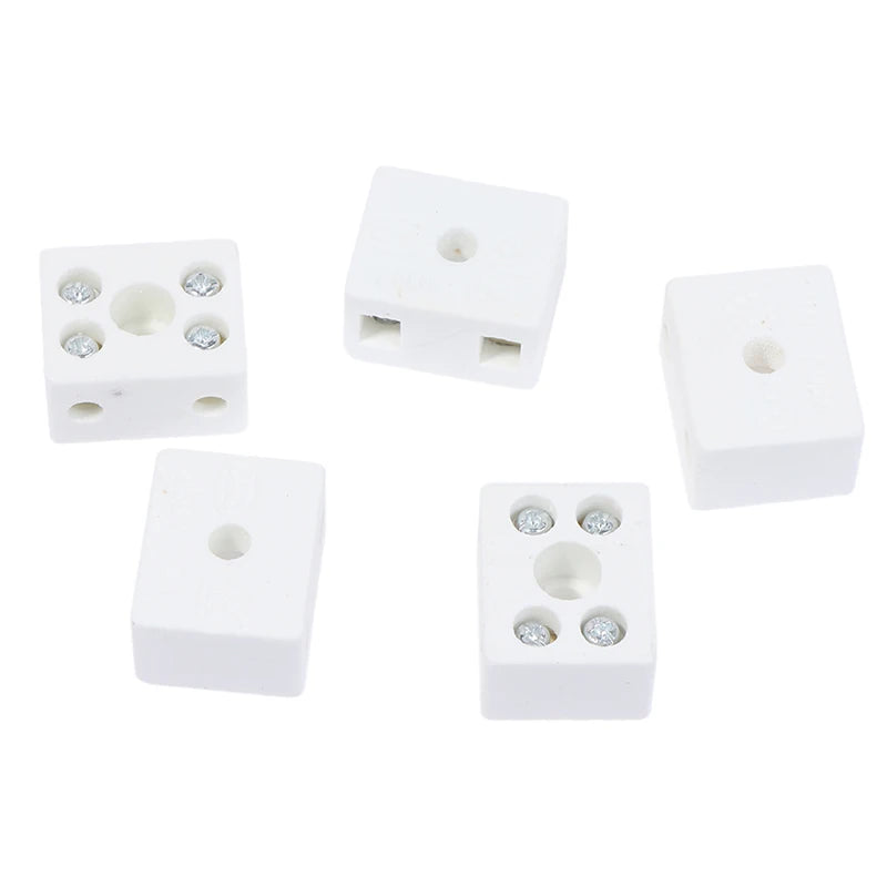 5PCS /Lot 2 Postion 5 Hole Ceramic Wiring Terminal Block High Frequency Porcelain Dual Row Wire Connector