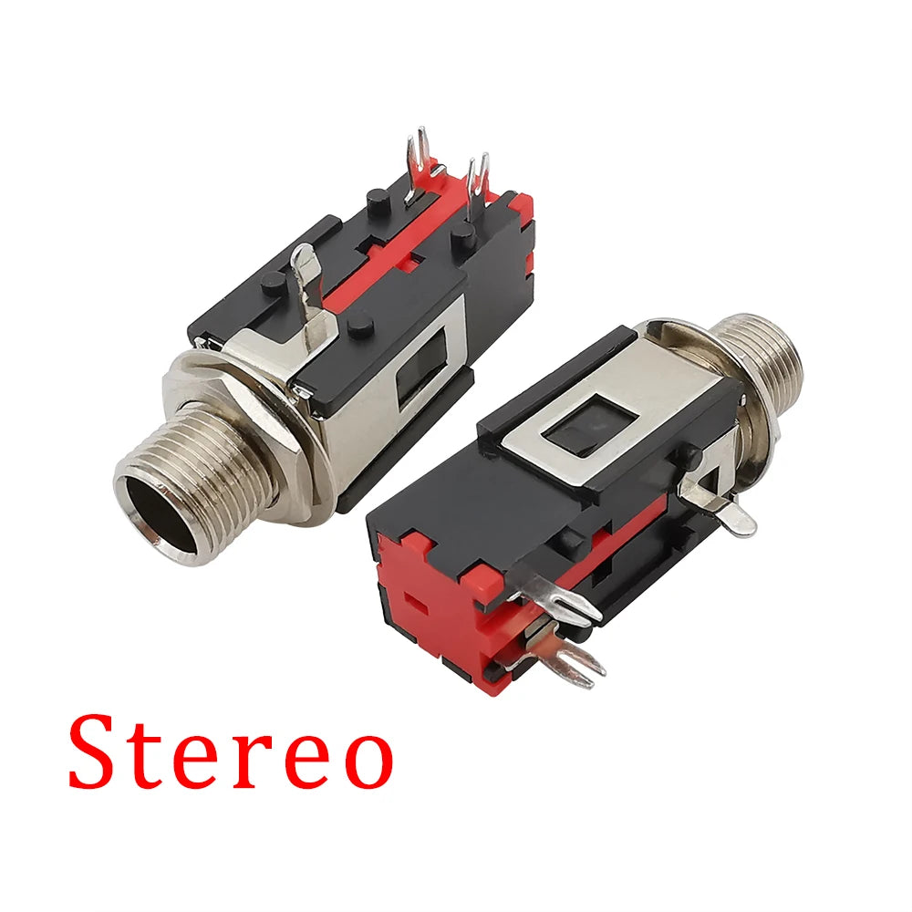 2Pcs 1/4Inch 6.35mm Connector 6.3mm 3 Pin Audio Stereo/Mono Phone Female Jack Headphone Socket Thread Lock Panel Mount Connector