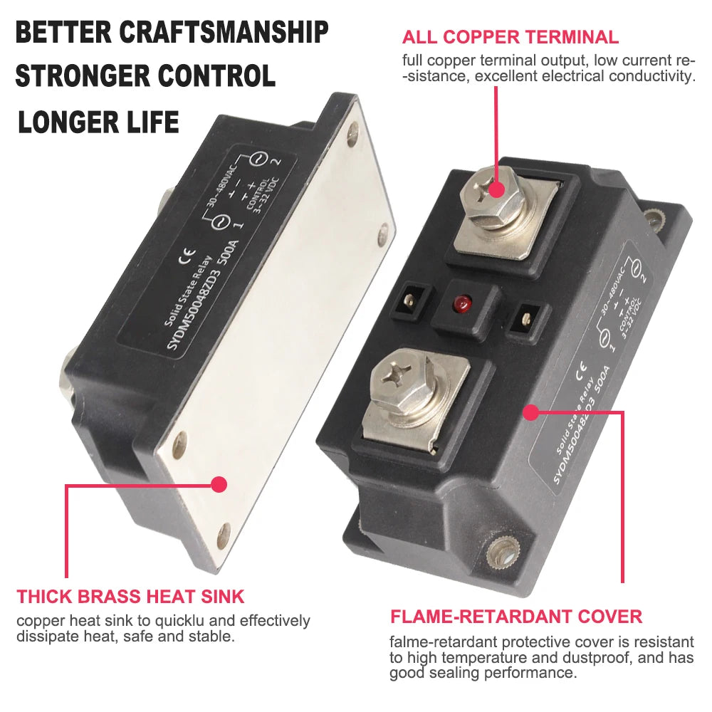 Industrial Relay Switch Module 400A 500A DC/AC AC/AC 480V SSR Dielectric Strength 4000V Single Phase Solid State Relay