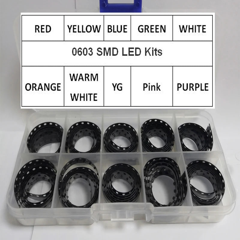10Valuesx100pcs=1000pcs 0603 Ultra Bright Red/Green/Blue/White/Yellow /Warm White/Orange/Pink/Purple/Yellow Green Smd Led Diode