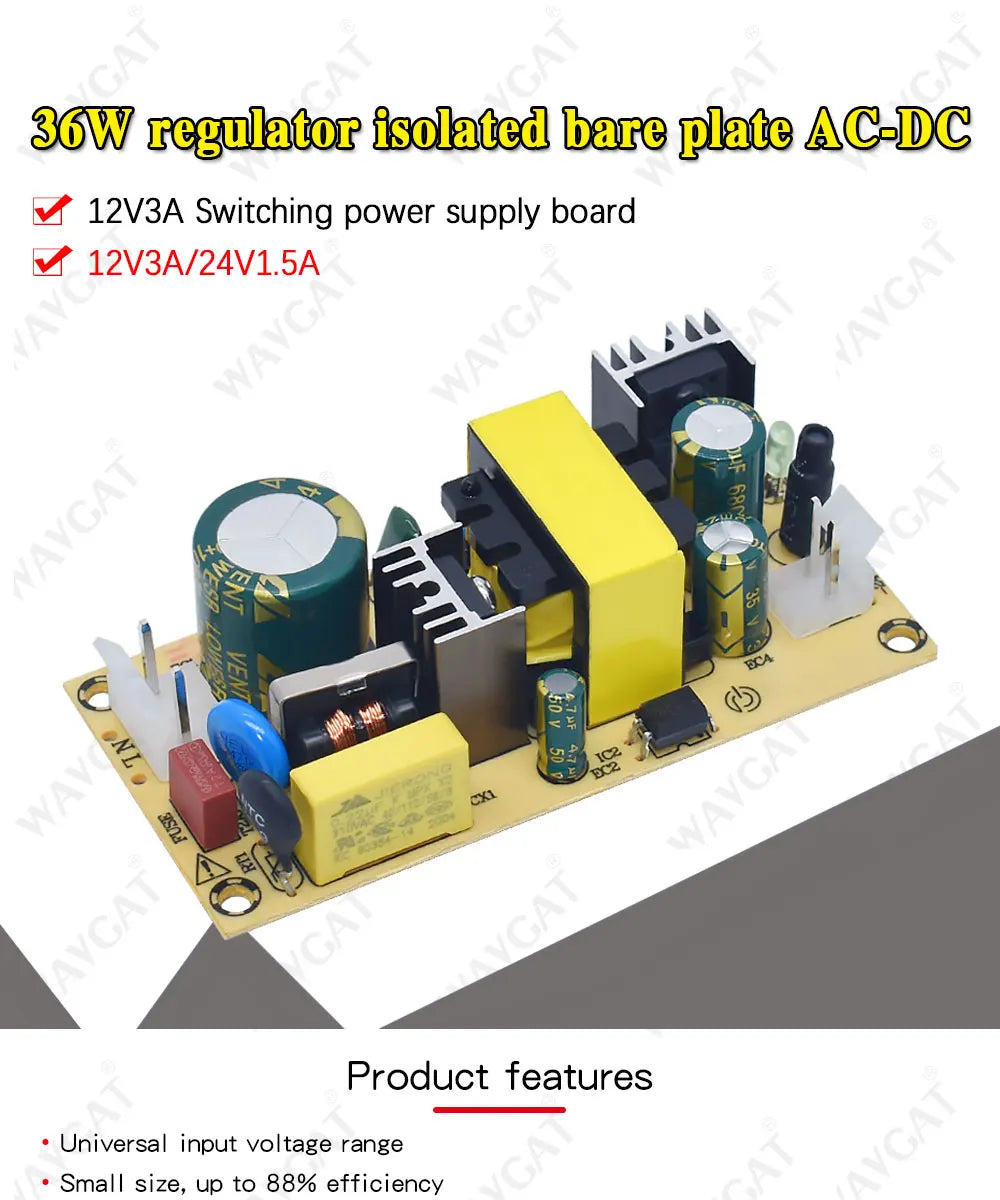 WAVGAT AC-DC 12V3A 24V1.5A 36W Switching Power Supply Module Bare Circuit 220V to 12V 24V Board for Replace/Repair