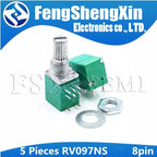 5pcs RV097NS 8pin B 10K 50K 100K RV097 RK097NS single linked potentiometer with switch audio shaft 15mm power amplifier sealing