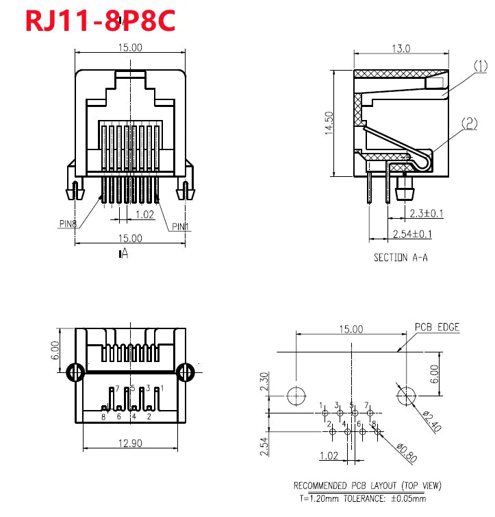 5/10pcs RJ11 Socket Curved Pin 95001 6P6C 6P4C 4P4C 8P8C Seat Phone Jack Female Head Socke Telephone Connector