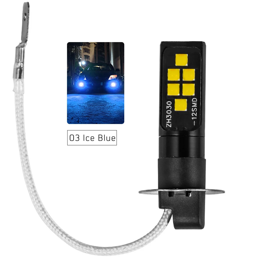2pcs H3 LED Fog Light Bulb DC 12V 3030 SMD Car Fog Light Super Bright DRL Driving Lamp Built-in 5 Color Optional Headlight Bulb