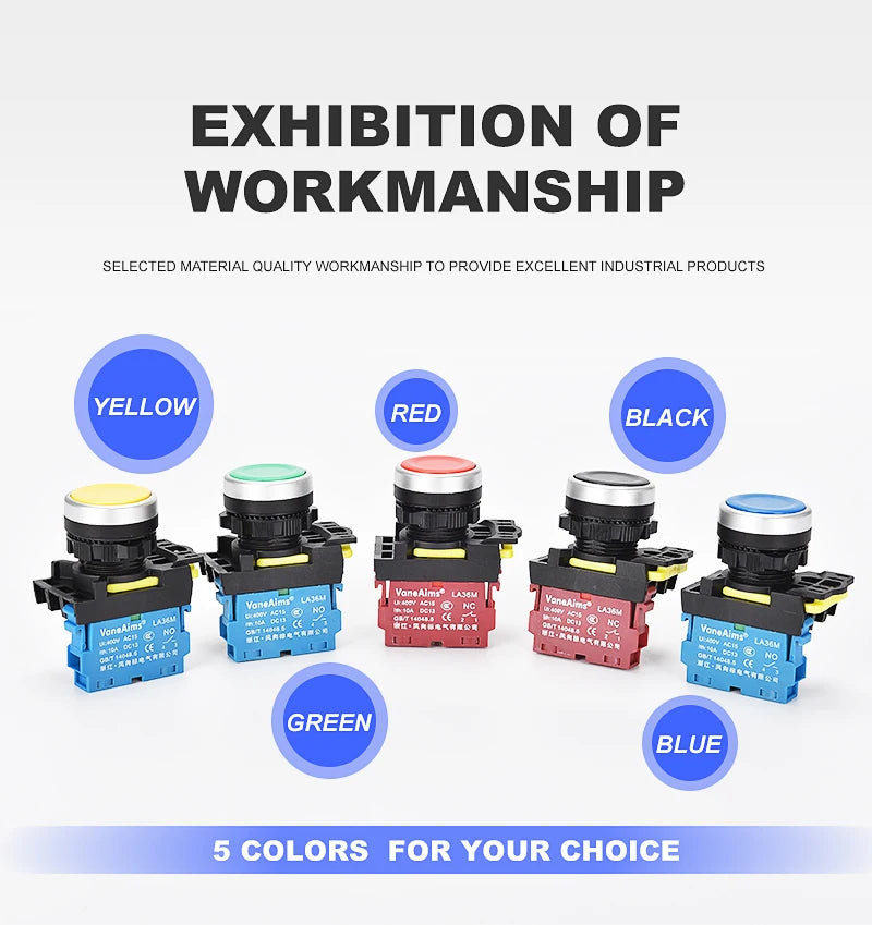 22mm LA36M Push Button Switch Momentary Reset Self Locking Power Button Switch Red Green Blue Yellow Black 12V 24V 220V 10A