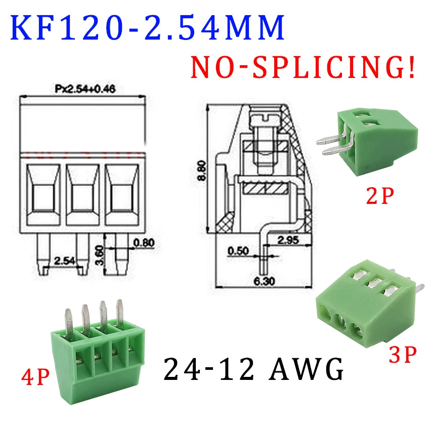 10Pcs KF128 2Pin 3Pin Screw Type PCB Terminal Block Wire Connector 2.54mm/3.5/3.96/5.0/5.08/7.5mm Straight Pin Splice Terminals